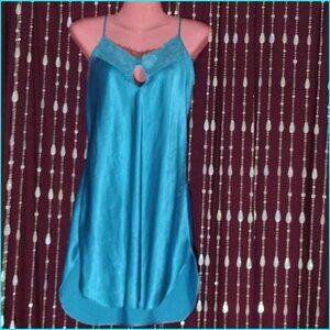 XL Vintage Turquoise Chemise with spaghetti straps